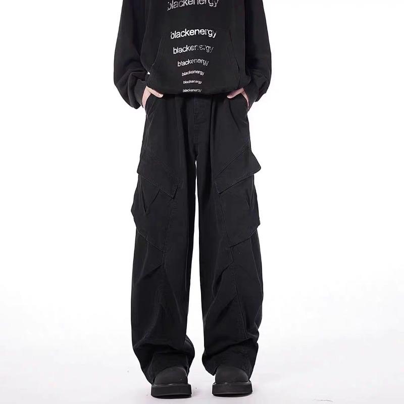 

Мужские американские ретро брюки карго широкого кроя - кофейного цвета, деконструированный дизайн, свободный крой, прямой крой, повседневный модный стиль. 3XL