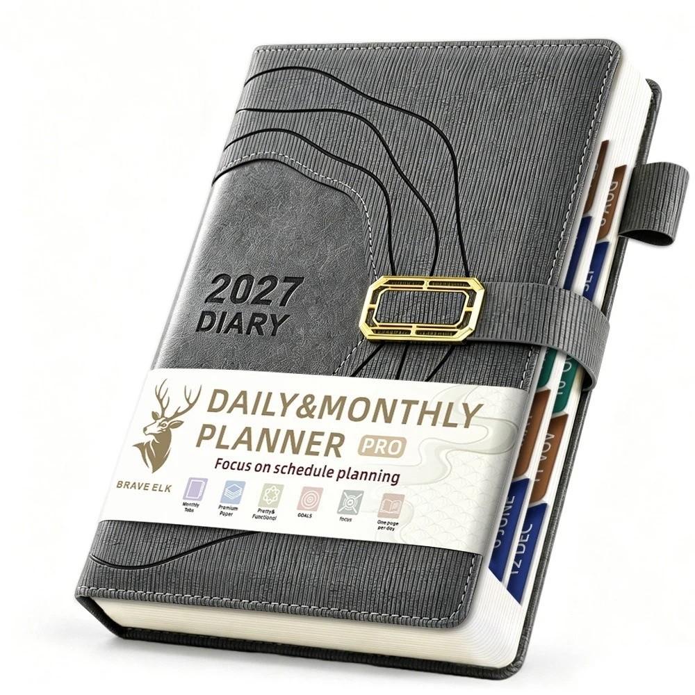 Hardcover Portable Daily Planner PU Leather Cover Agenda Planning Notebook  Self-discipline