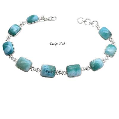 Silverarmband Handgjort armband 925 Sterling Silverarmband Larimar Armband Statement Armband Armband för kvinnor Julklapp