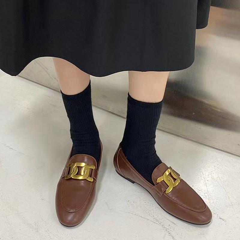 Damskor Platta Skor Vårmode Kedja Damskor Slip-On Loafers Skor Platt Klack Casual Brittisk Stil Oxford Skor