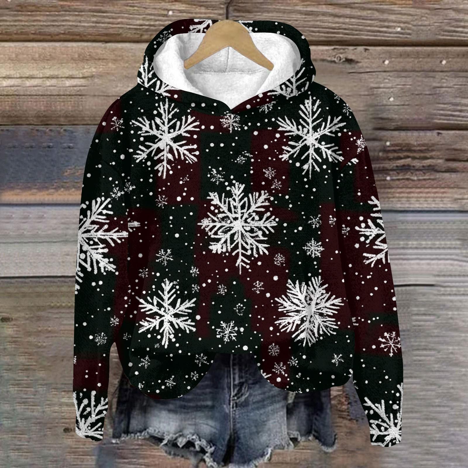 

Женская модная толстовка с капюшоном и заниженной линией плеч с длинным рукавом и рождественским принтом M