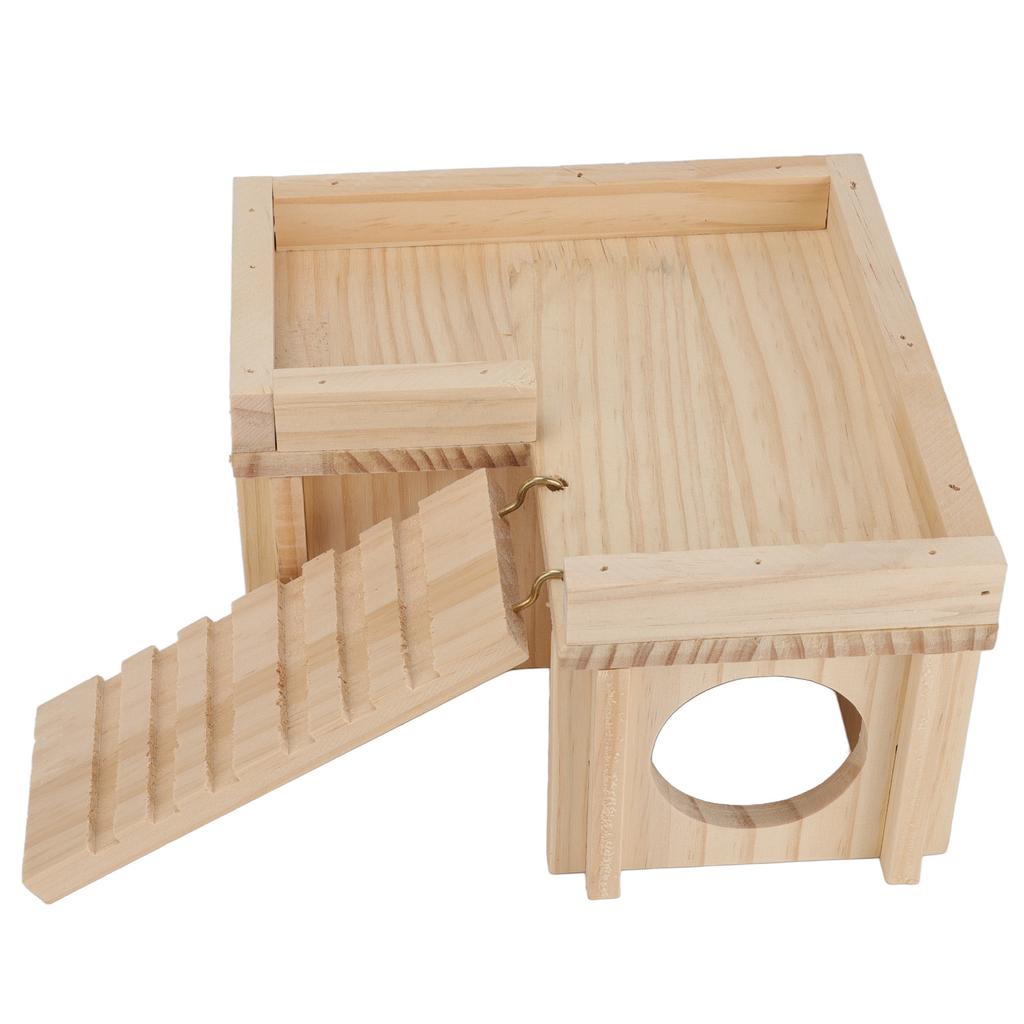 Hamster House Multi Rooms Wooden Hideout Tunnel Toy Small Pet Hut with Ladder for Golden Bear