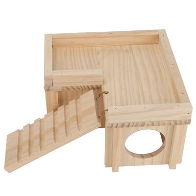 Hamster Hideout House with Ladder Multi Rooms Wooden Hideout Tunnel Toy Small Pet Hut for Golden Bear Small Pets