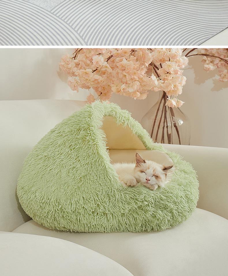 Cozy Plush Cat and Dog Bed: Year-Round Semi-Enclosed Shell Design for Warmth and Comfort