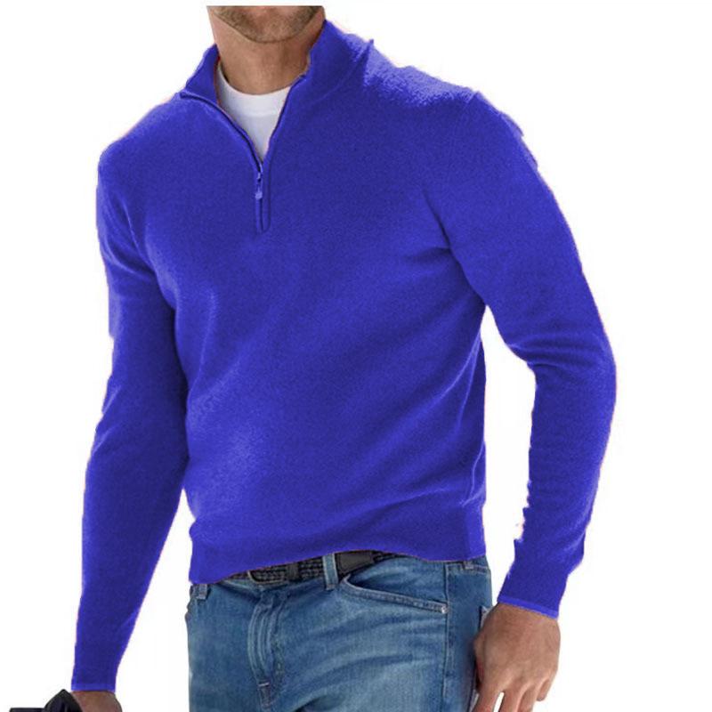 2023 Autumn Men's Long Sleeve V-Neck Wool Plush Polo Shirt