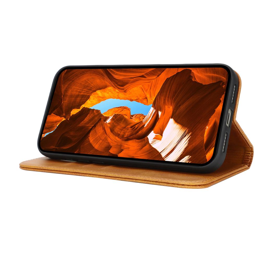 For iPhone 17 Pro Case PU Leather Calf Textured Magnetic Closing Smart Phone Cover