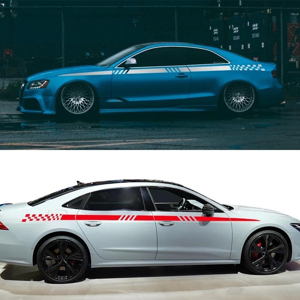 2PCS Car Waistline Stickers Racing Car Body Side Stripes Vinyl Decals Waterproof Creative Auto Styling Decoration Accessories