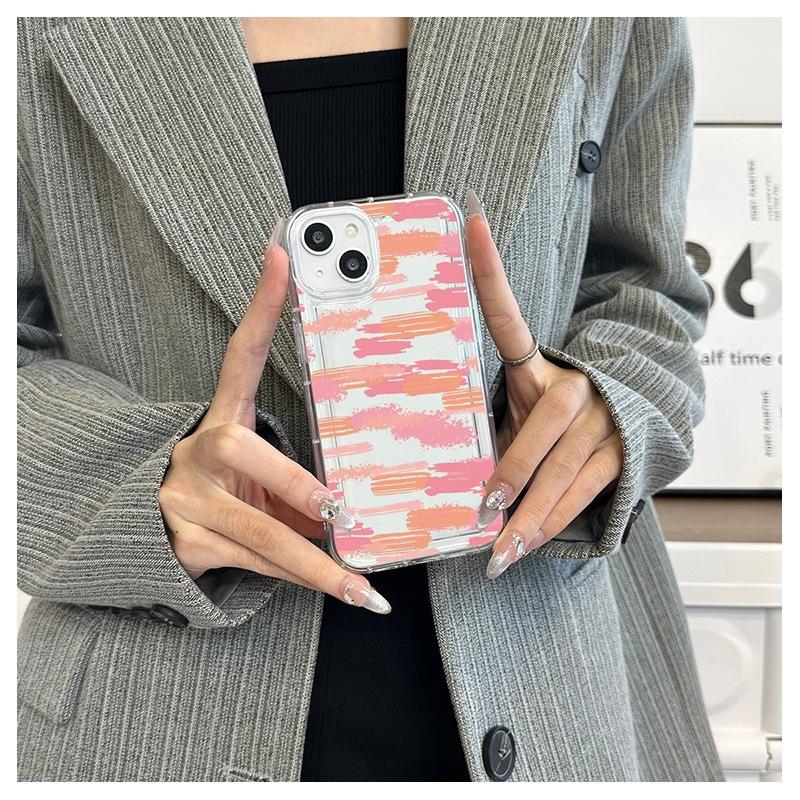 The new pink graffiti iPhone15 mobile phone case is suitable for Apple 14promax transparent shock absorption 13 soft case, anti-drop.