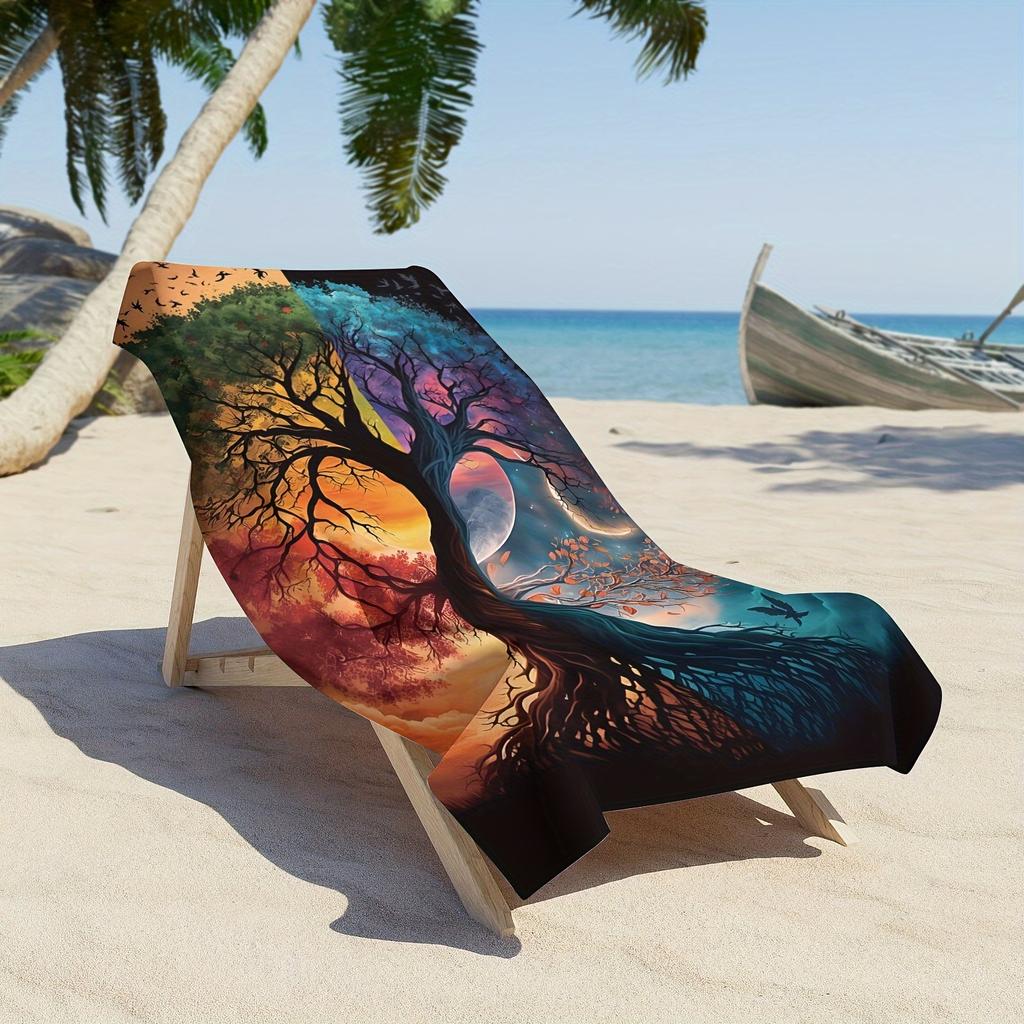 1Pc Tree Of Life Beach Towel Fantasy Art Print Cosmic Design Quick Dry Soft Microfiber Bath Towel For Men Women Spiritual Gift