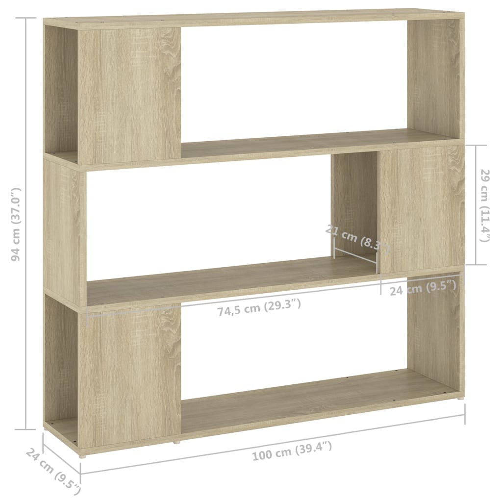 Bookshelf Room Divider Sonoma Oak 100 x 24 x 94 cm