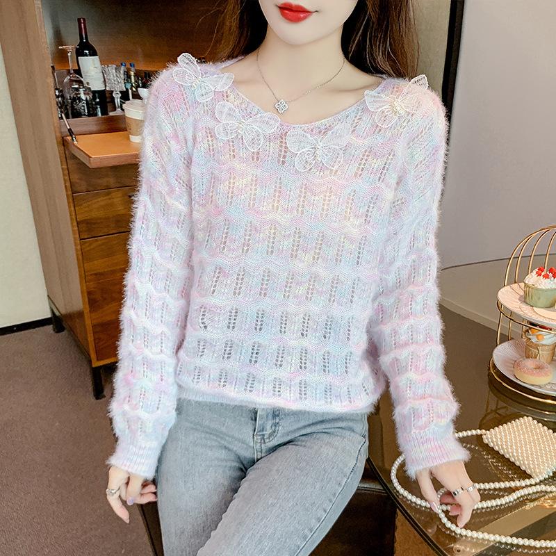 Spring 3D Butterfly Knit Top: Stylish, Colorful Pullover Sweater for Trendy Women