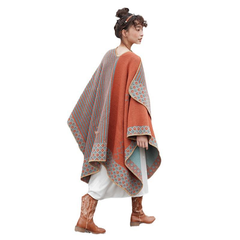 Ethnic Style Imitation Cashmere Shawl: Versatile Travel-Friendly Warm Cloak, Scarf, Resort Cape Outerwear.