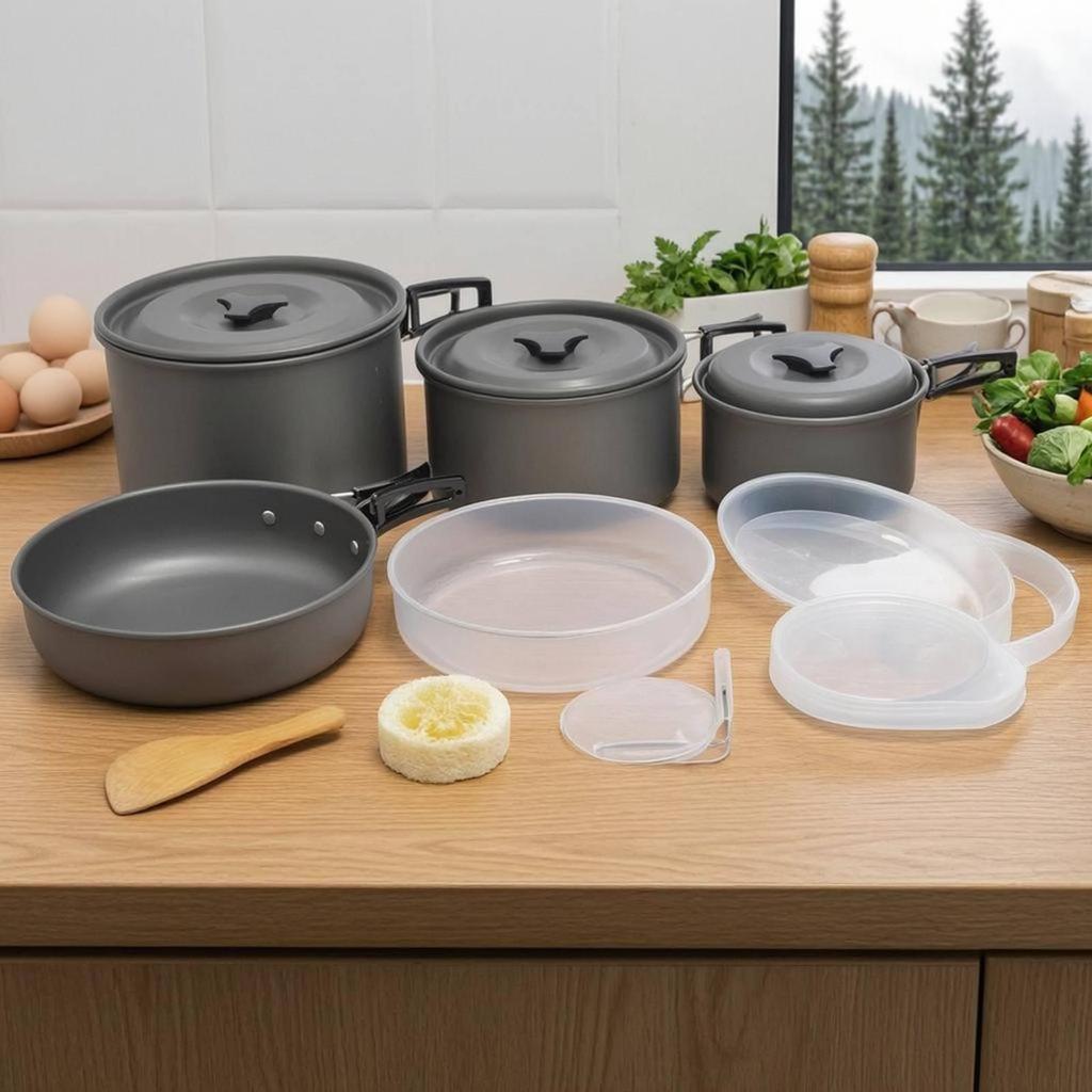 Anodized Aluminum Cookware Set Non Nonstick Camp Pot Easy To Clean Portable Camping Kit for