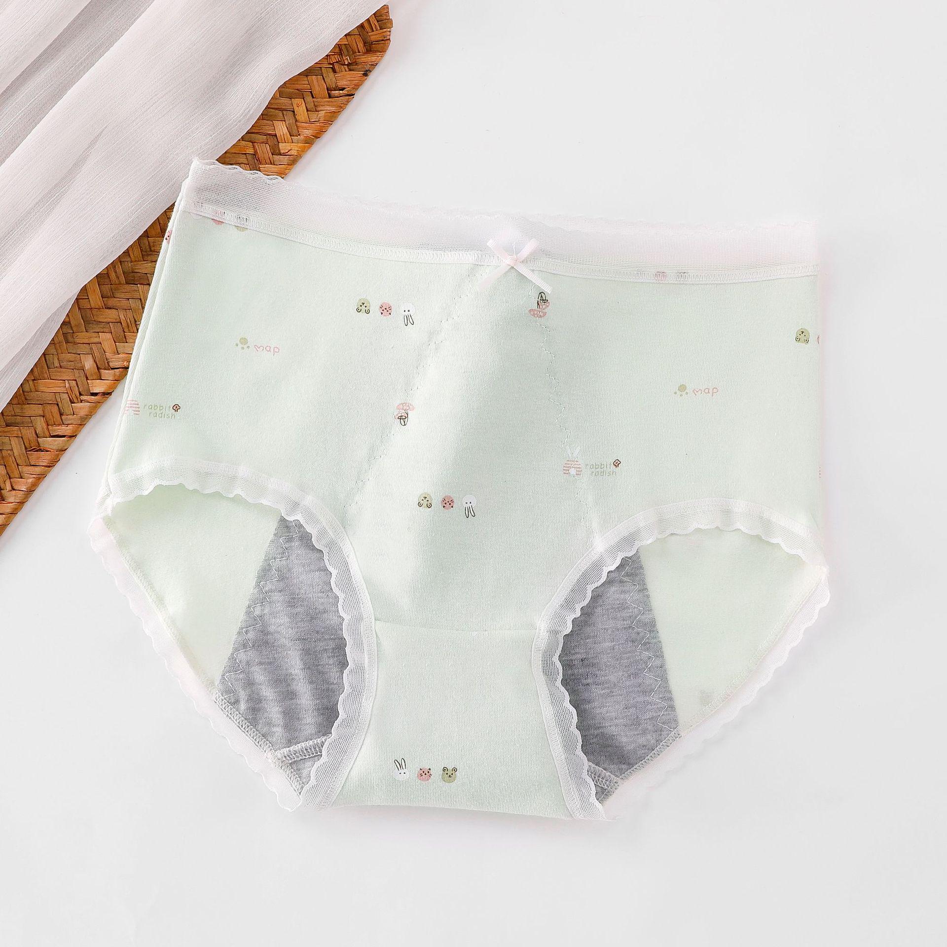 Youth Girls Mid-Waist Period Underwear, Pure Cotton, Breathable, Anti-Leakage M (suggested 30-40 kg) светло-зеленый