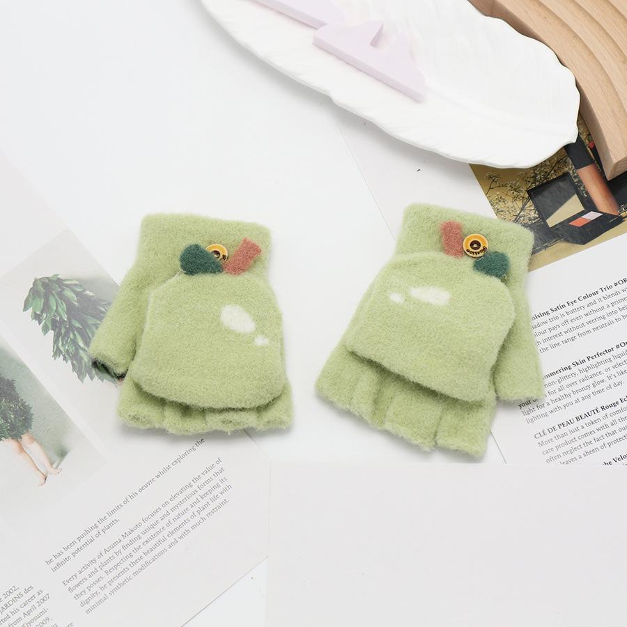 Children's Cute Cartoon Flip-Gloves: Cold-Proof, Half-Finger Winter Writing Warmth for Boys and Girls