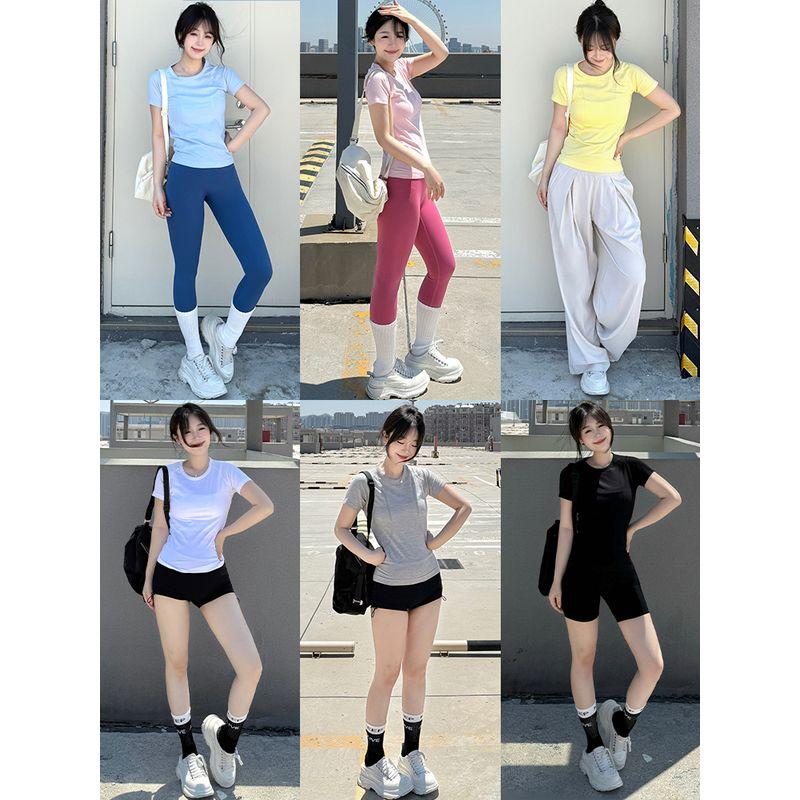 Spring and Summer New Seamless Stretch Yoga T-shirt Slim Fit Quick-Drying Sports Short Sleeve Women Running Outdoor Breathable Fitness Top