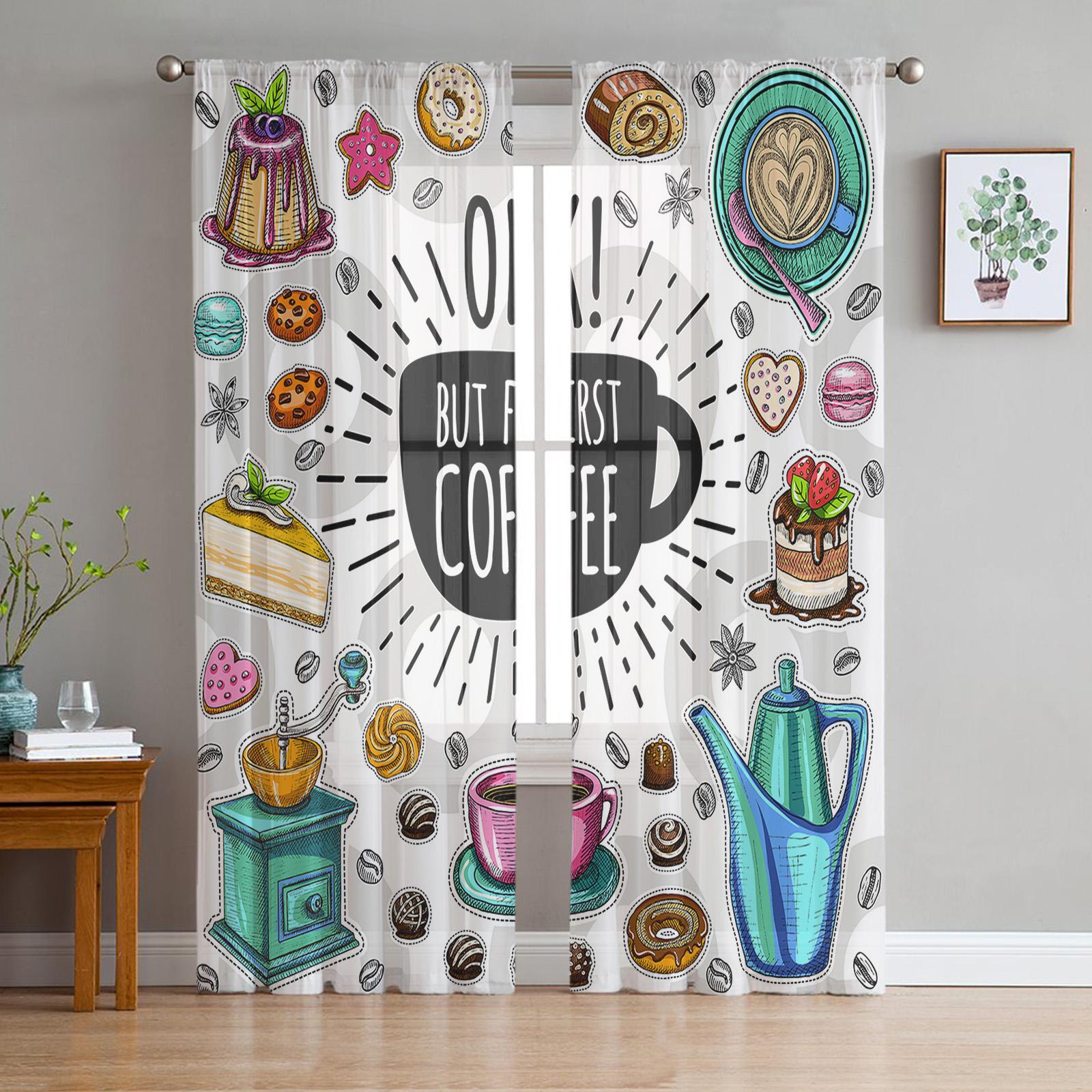 

Кофейная чашка, торт, десерт, тюлевые оконные шторы для гостиной, пряжа из органзы, прозрачная вуаль, занавеска для спальни, кухни, домашний декор, драпировка