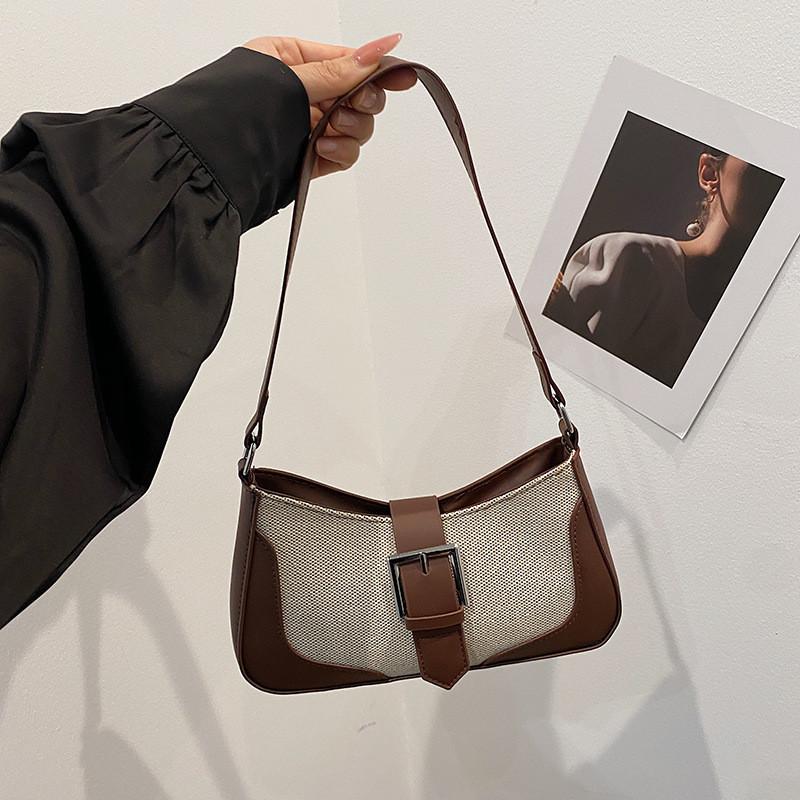 Vintage Contrasting Color Underarm Purse With Large Capacity For Winter Wear