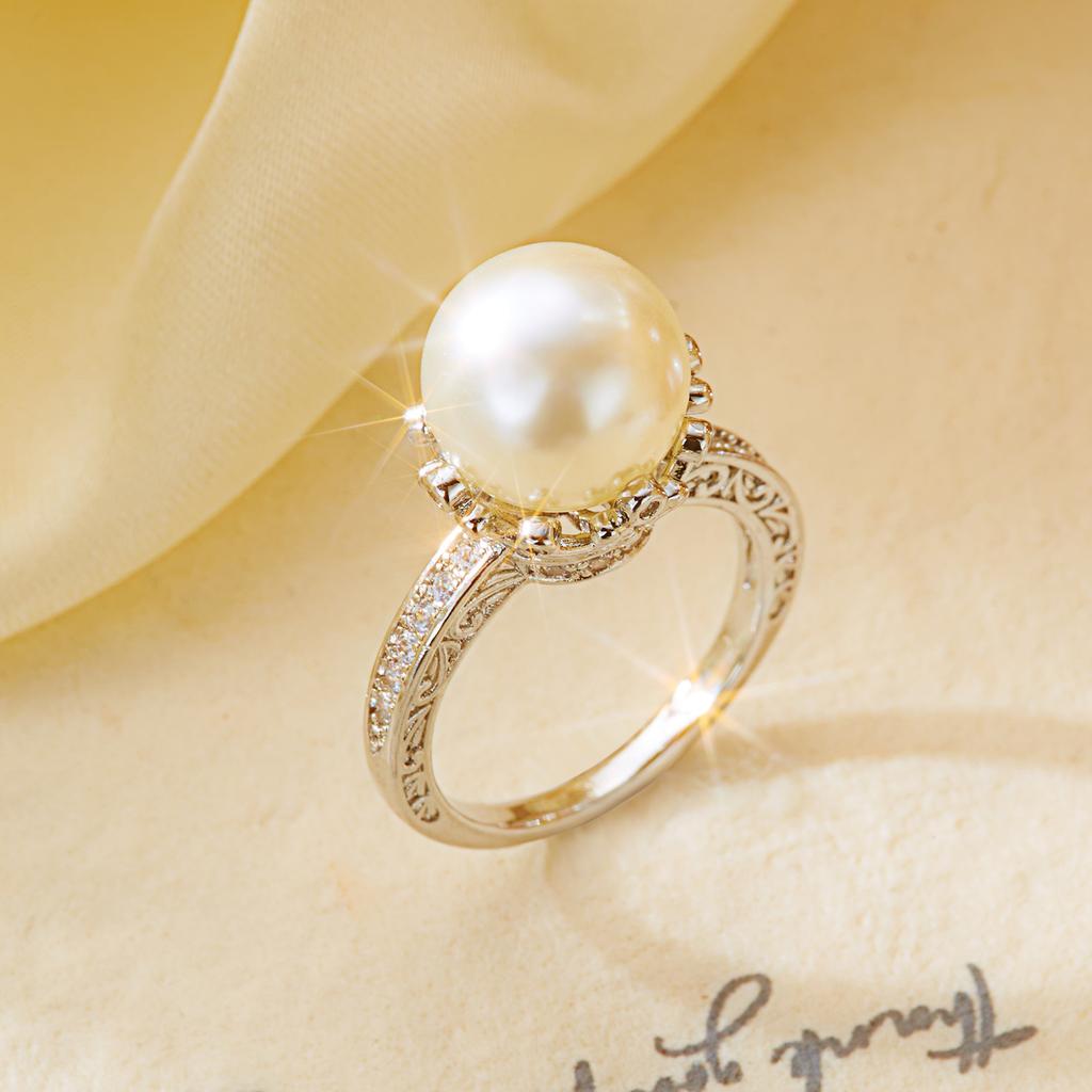 Exquisite Imitation Pearls CZ Rings for Women Light Luxury Cubic Zirconia Rings Fashion Aesthetic Wedding Party Jewelry Gifts