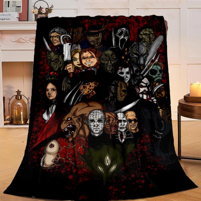 1PC Horror Movie Characters Flannel Blanket Gift, Suitable for Both Men And Women, Soft Ideal for Beds And Sofa, Birthday Or Christmas Gift