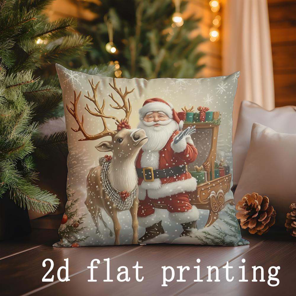 Heimdeko Weihnachten Nikolaus & Rentier Muster Kissenbezüge Muster Kissenbezug Geeignet für Sofa Schlafzimmer Auto Kissenbezug
