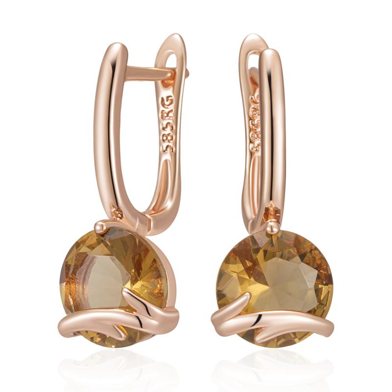 

Simple Rose Gold Color Drop Earrings For Women Fashion Brown Natural Zircon High Quality Bride Wedding Jewelry