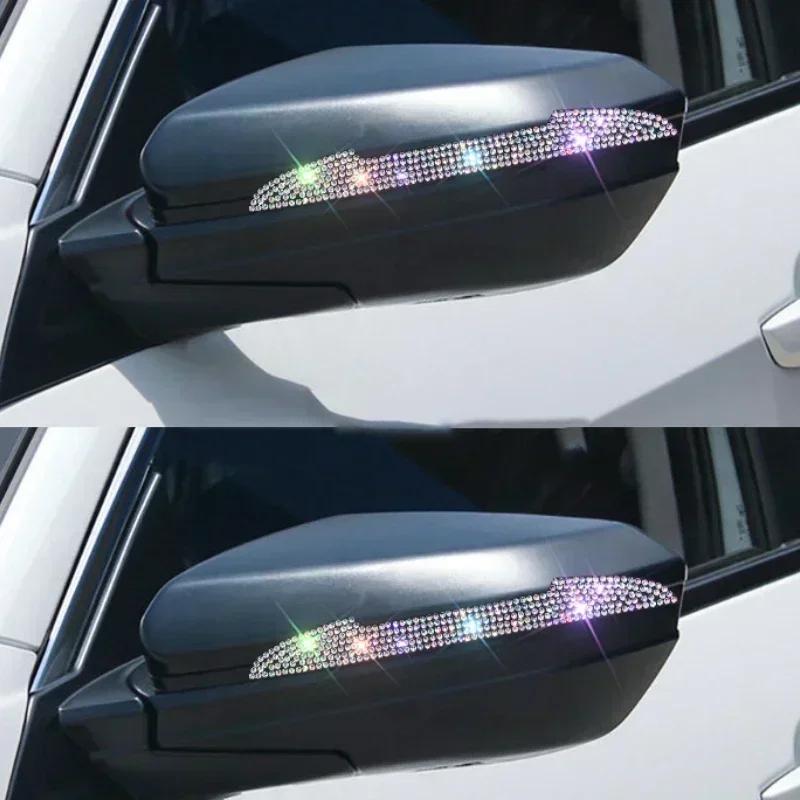 2/4Pcs Car Stickers Car Door Bowl Handle Protection Strip Rhinestone Inlay Rearview Mirror Anti-scratch Decal Auto Accessories