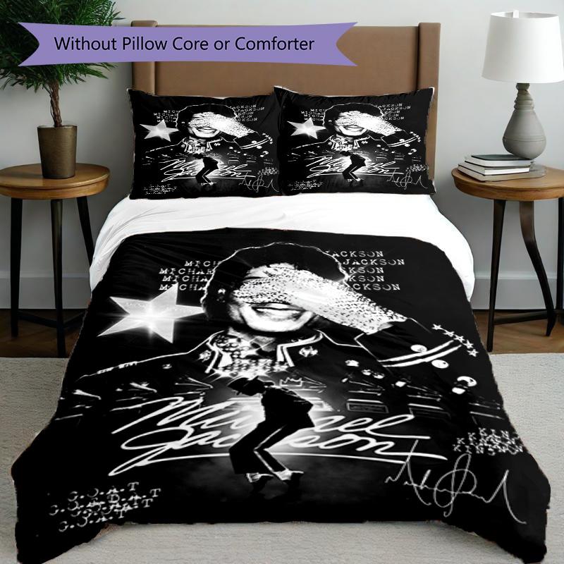 3pcs Duvet Cover Set (1*Duvet Cover + 2*Pillowcase, Without Core), Michael Jackson Print Bedding Set, Bedroom Decor, All‑Season, Birthday Gift