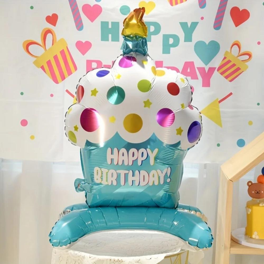 Stand Cake Balloons Large Happy Birthday Balloon New Aluminum Film Balloon  Background Decoration