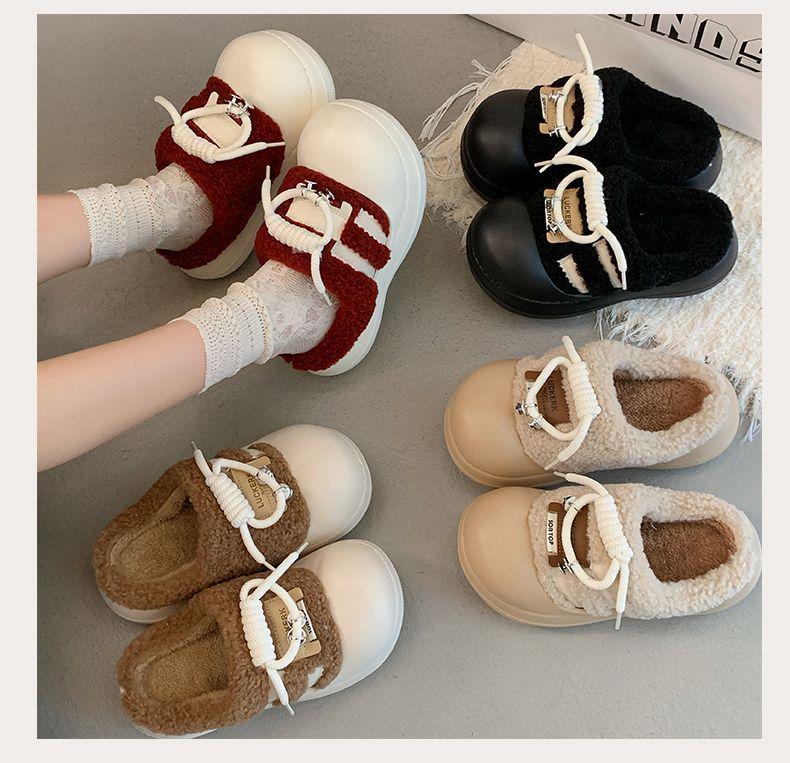 Women's High-Value Thick-Soled Cotton Slippers: Warm, Non-Slip, Fluffy, Height-Boosting for Autumn/Winter