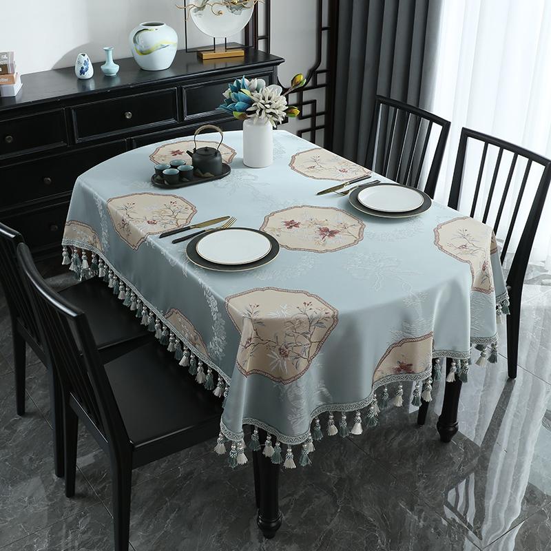 Chinese Tassels Oval Tablecloth For Dining Table Party Luxury Kitchen Coffee Table Cover Fabric 3d Jacquard Home Decoration