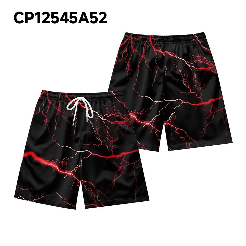 Pantaloncini Casual da Uomo con Elemento Fulmine Oscuro Naturale Europeo e Americano Pantaloni da Spiaggia