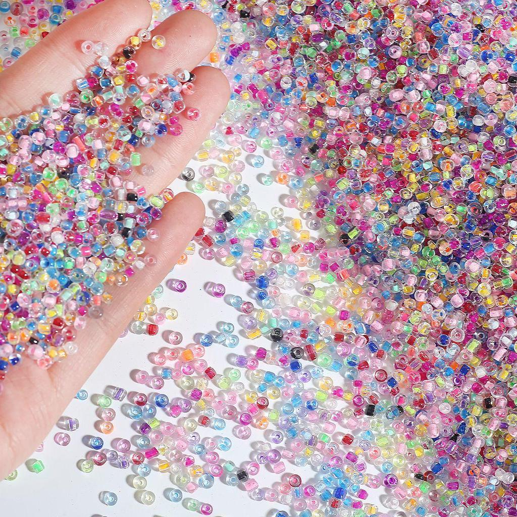 Transparent Iridescent DIY Beading Accessories: Dyed Core Rice Glass Seed Beads for Cross Stitch