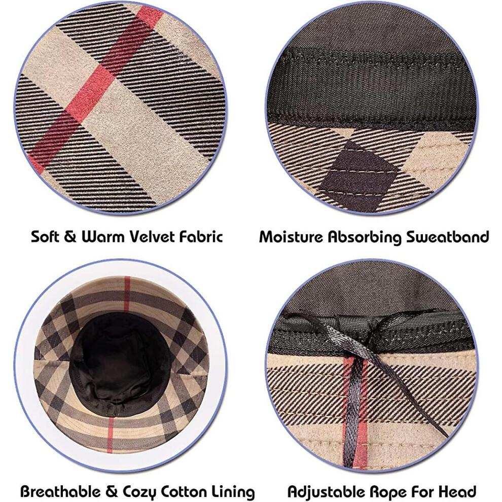 Karierte Tartan Eimerhüte Für Damen Vintage Rollbare Fischer Sonnenkappe