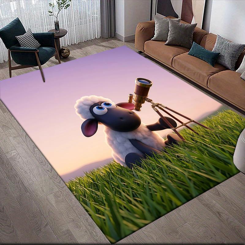 Shaun the Sheep2 Flannel Pattern Square Carpet,Area Rug,Carpet Rug for Living Room Bedroom Sofa Playroom Decor,Non-slip Floor Mat
