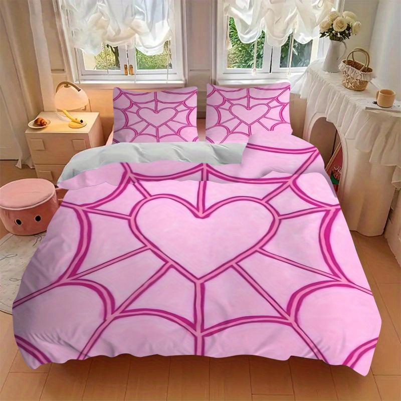 3pcs Heart Web Bedding Set, Breathable and Soft, Suitable for All Seasons, Ideal for Home Use, Suitable for Bedroom Decor 21177