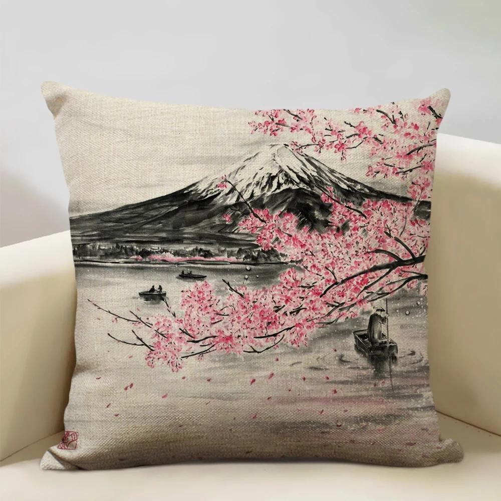 Japan Mount Fuji Ukiyo-e Retro Cushion Cover Sofa Pillowcase Home Decor Throw Pillow Case 45x45cm