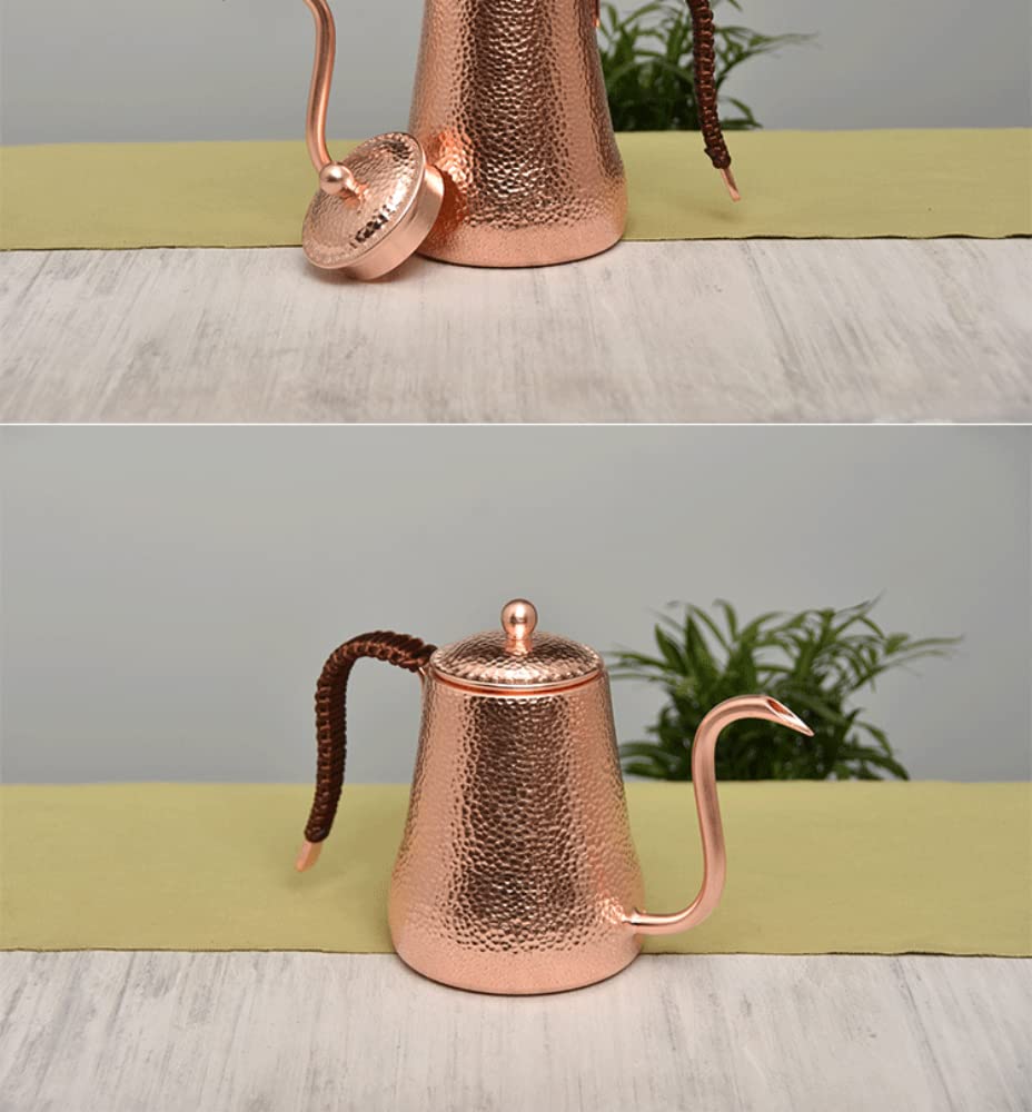 Handmade Rich Coffee Hammered Copper Coffee Server Tea Vintage Coffee Copper Pot, Kettle, 500ml, Narrow-mouth Kettle, Teapot, Pot,