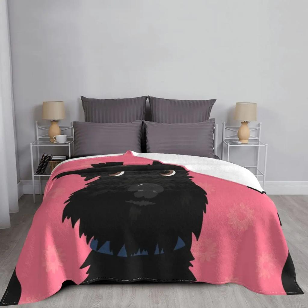 Black Miniature Schnauzer Dog with Pink Daisies Throw Blanket Soft Beds Camping Soft Plaid Blankets