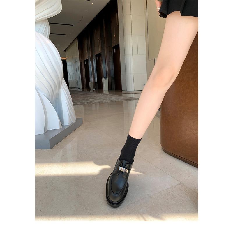 Whole Cowhide~ Retro Lock Leather Platform Women's Lace-up Thick Heel Muffin British with Skirt Small Leather Shoes