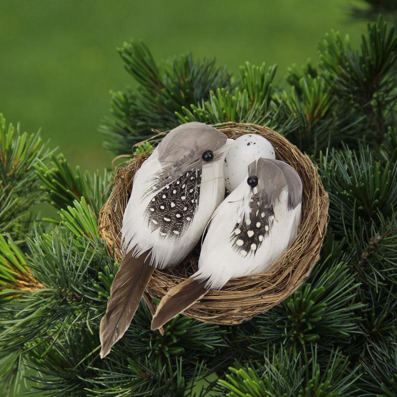 Artificial Bird Nest Artificial Craft Birds Realistic Feathered Birds with Nest And Birds Egg for Garden Parties Lawn Decor