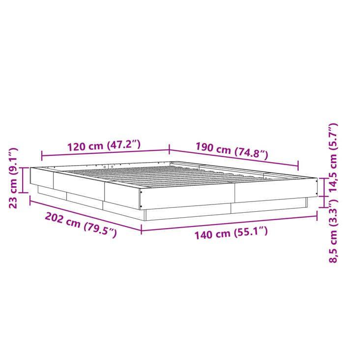 VidaXL Cadre de lit avec lumières LED sonoma gris 120x190 cm, meuble de chambre à coucher, sommier, lit de palette, lit, lit 3281145