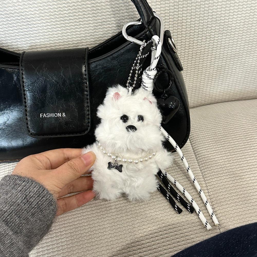 New Plush Doll Bag Pendant Coffee White Dog Car Keychain Bag Charm Gift