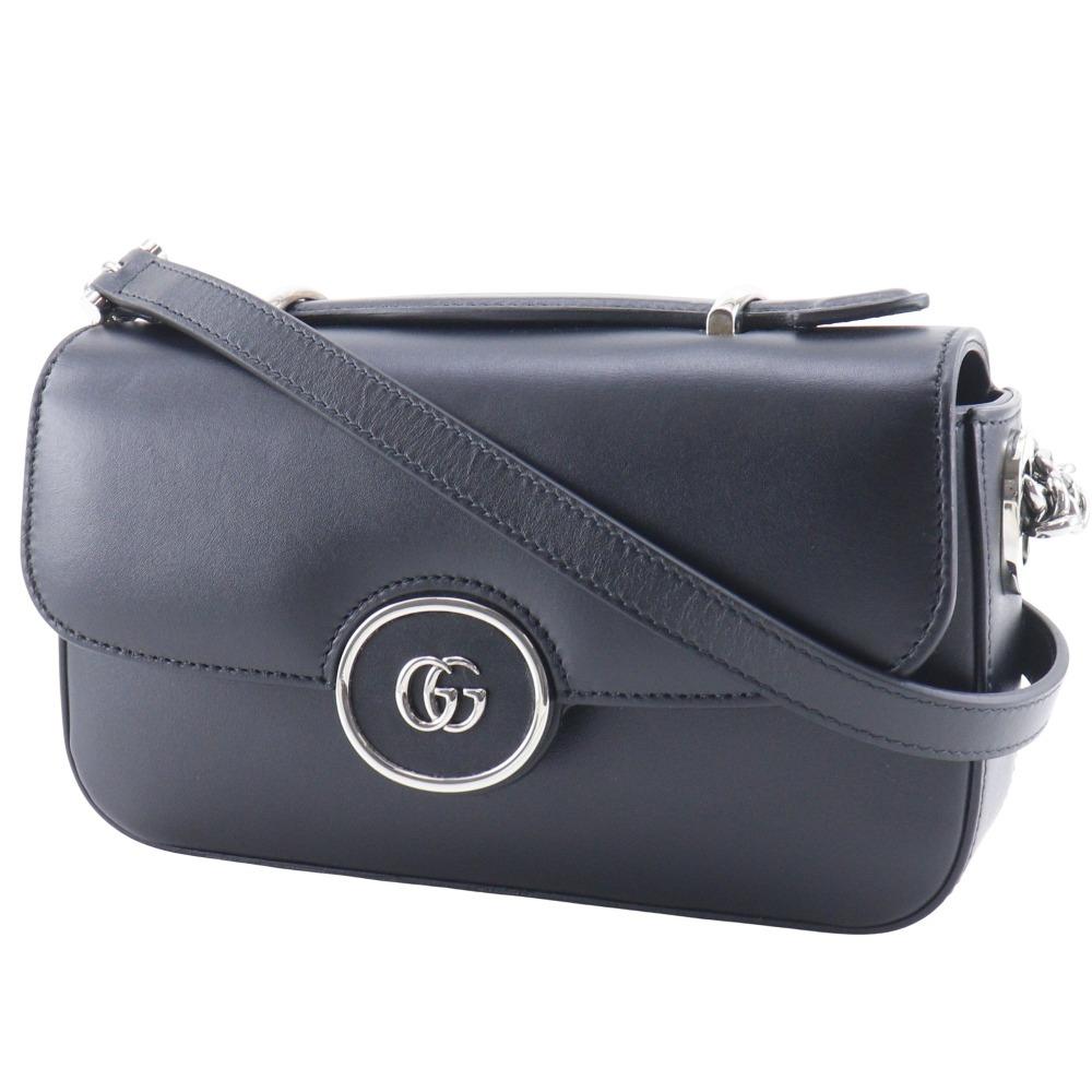 GUCCI Petit GG Shoulder Bag 739722 Double G 2WAY black leather Women Used