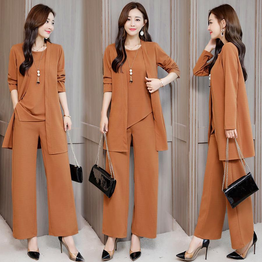 Damen Herbst Winter Neue Mode Trendiges Weites Bein Maxikleid Set 3 Teile