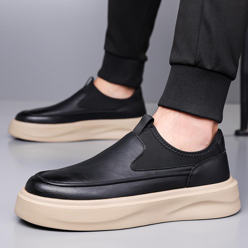 Fashion Quality Men Simple Fashion Soft Soled Comfort Shoes Leather Thick Soled Business Casual Loafers Shoes Slip On Driving Male Shoes