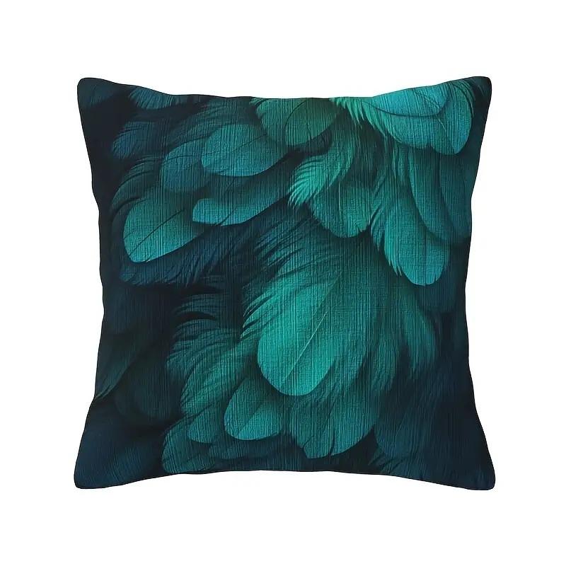 1 шт., Наволочка с ярким зеленым узором из перьев - Современная декоративная наволочка, Легко стирается, Дизайн на молнии 40x40cm/16x16inch