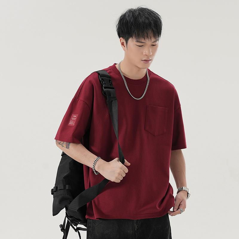 Тяжелая футболка 300 г с круглым вырезом, шлифовка плечевой линии, универсальная, простая маркировка, модная, с коротким рукавом, мужская S