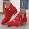 Embroidered Women's Boots Fall/Winter 2025 New Plus Size Round Toe Thick Heel Side Zipper Fashion Martin Boots