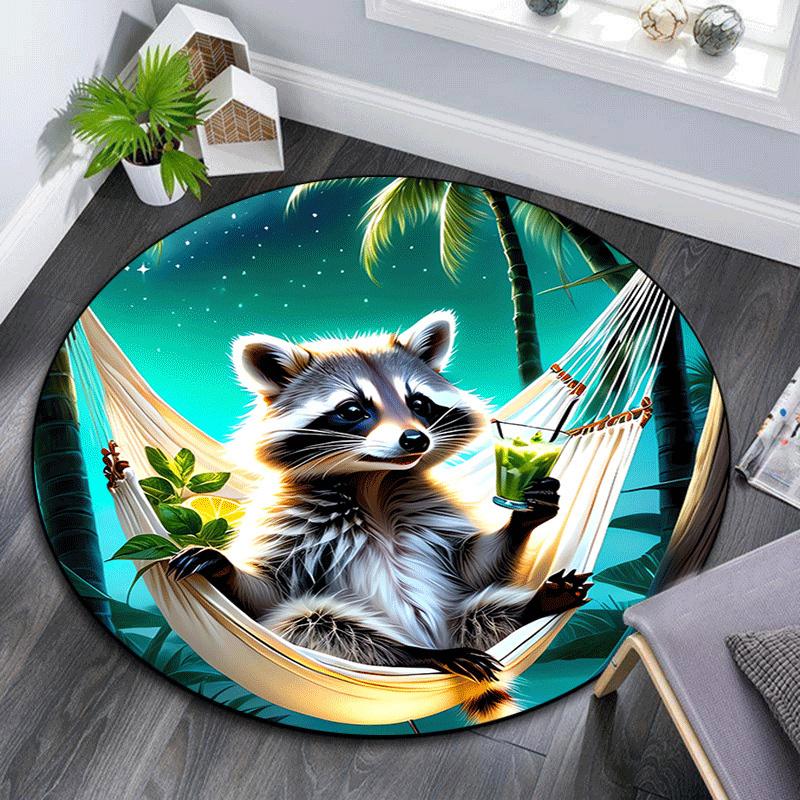 

1pc Soft, Absorbent & Non Slip Happy raccoon Round Rug Soft Circle Rug for Living Room & Bedroom Decor, Chair Mats, and Unforgettable Home G 80cm by 80cm